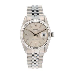 Rolex Datejust 16030 36mm Silver Index 8+2 Dial Engine-Turned Bezel Jubilee Band